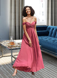 Ina A-line Off the Shoulder Floor-Length Chiffon Bridesmaid Dress With Ruffle UKP0012825