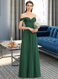 Ina A-line Off the Shoulder Floor-Length Chiffon Bridesmaid Dress With Ruffle UKP0012825