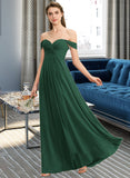 Ina A-line Off the Shoulder Floor-Length Chiffon Bridesmaid Dress With Ruffle UKP0012825