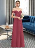 Ina A-line Off the Shoulder Floor-Length Chiffon Bridesmaid Dress With Ruffle UKP0012825