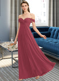 Ina A-line Off the Shoulder Floor-Length Chiffon Bridesmaid Dress With Ruffle UKP0012825