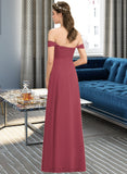 Ina A-line Off the Shoulder Floor-Length Chiffon Bridesmaid Dress With Ruffle UKP0012825