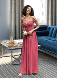 Ina A-line Off the Shoulder Floor-Length Chiffon Bridesmaid Dress With Ruffle UKP0012825