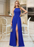 Lexi A-Line Scoop Neck Floor-Length Chiffon Bridesmaid Dress With Split Front UKP0012826