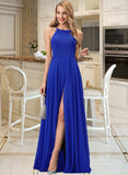 Lexi A-Line Scoop Neck Floor-Length Chiffon Bridesmaid Dress With Split Front UKP0012826