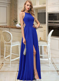 Lexi A-Line Scoop Neck Floor-Length Chiffon Bridesmaid Dress With Split Front UKP0012826