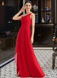 Victoria A-Line One-Shoulder Floor-Length Bridesmaid Dress With Ruffle Split Front UKP0012827