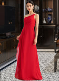 Victoria A-Line One-Shoulder Floor-Length Bridesmaid Dress With Ruffle Split Front UKP0012827