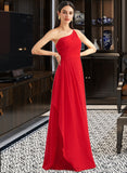 Victoria A-Line One-Shoulder Floor-Length Bridesmaid Dress With Ruffle Split Front UKP0012827