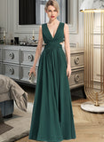 Madelynn A-Line V-neck Floor-Length Chiffon Bridesmaid Dress UKP0012828