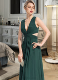 Madelynn A-Line V-neck Floor-Length Chiffon Bridesmaid Dress UKP0012828