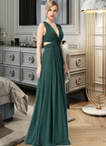 Madelynn A-Line V-neck Floor-Length Chiffon Bridesmaid Dress UKP0012828