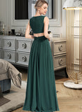 Madelynn A-Line V-neck Floor-Length Chiffon Bridesmaid Dress UKP0012828