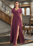 Logan A-Line V-neck Floor-Length Bridesmaid Dress With Split Front UKP0012829