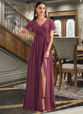 Logan A-Line V-neck Floor-Length Bridesmaid Dress With Split Front UKP0012829