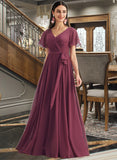 Logan A-Line V-neck Floor-Length Bridesmaid Dress With Split Front UKP0012829