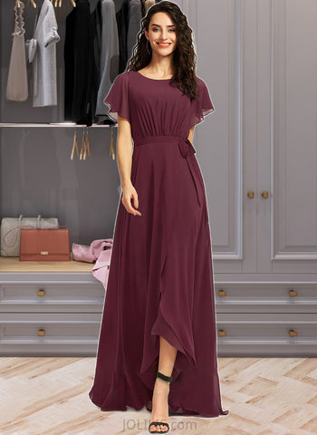 Tina A-Line Scoop Neck Asymmetrical Bridesmaid Dress With Ruffle UKP0012831