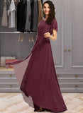 Tina A-Line Scoop Neck Asymmetrical Bridesmaid Dress With Ruffle UKP0012831