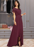 Tina A-Line Scoop Neck Asymmetrical Bridesmaid Dress With Ruffle UKP0012831