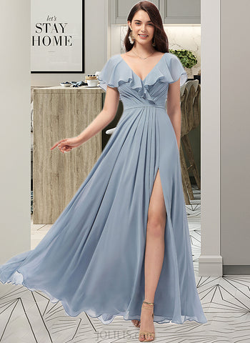 Martha A-Line V-neck Floor-Length Bridesmaid Dress With Split Front UKP0012832