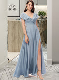 Martha A-Line V-neck Floor-Length Bridesmaid Dress With Split Front UKP0012832