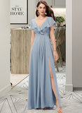 Martha A-Line V-neck Floor-Length Bridesmaid Dress With Split Front UKP0012832