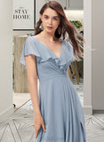 Martha A-Line V-neck Floor-Length Bridesmaid Dress With Split Front UKP0012832