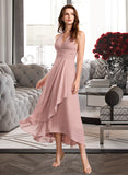 Harriet A-Line V-neck Asymmetrical Bridesmaid Dress With Split Front UKP0012833