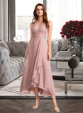 Harriet A-Line V-neck Asymmetrical Bridesmaid Dress With Split Front UKP0012833