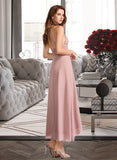 Harriet A-Line V-neck Asymmetrical Bridesmaid Dress With Split Front UKP0012833