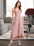 Harriet A-Line V-neck Asymmetrical Bridesmaid Dress With Split Front UKP0012833