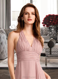 Harriet A-Line V-neck Asymmetrical Bridesmaid Dress With Split Front UKP0012833