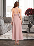 Harriet A-Line V-neck Asymmetrical Bridesmaid Dress With Split Front UKP0012833