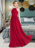 Alivia A-Line Scoop Neck Floor-Length Chiffon Bridesmaid Dress With Ruffle UKP0012835