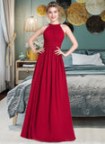 Alivia A-Line Scoop Neck Floor-Length Chiffon Bridesmaid Dress With Ruffle UKP0012835