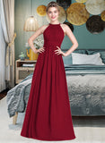 Alivia A-Line Scoop Neck Floor-Length Chiffon Bridesmaid Dress With Ruffle UKP0012835