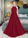 Alivia A-Line Scoop Neck Floor-Length Chiffon Bridesmaid Dress With Ruffle UKP0012835