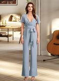 Rosie Jumpsuit/Pantsuit V-neck Floor-Length Bridesmaid Dress With Ruffle UKP0012837