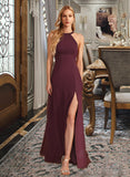 Jaelyn A-Line High Neck Floor-Length Bridesmaid Dress With Split Front UKP0012838