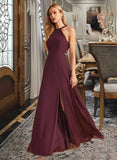 Jaelyn A-Line High Neck Floor-Length Bridesmaid Dress With Split Front UKP0012838