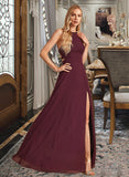 Jaelyn A-Line High Neck Floor-Length Bridesmaid Dress With Split Front UKP0012838