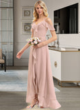 Cynthia A-line V-Neck Asymmetrical Chiffon Bridesmaid Dress With Cascading Ruffles UKP0012841