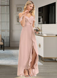 Cynthia A-line V-Neck Asymmetrical Chiffon Bridesmaid Dress With Cascading Ruffles UKP0012841