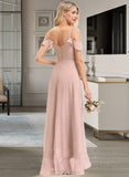 Cynthia A-line V-Neck Asymmetrical Chiffon Bridesmaid Dress With Cascading Ruffles UKP0012841