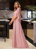 Silvia A-Line V-neck Floor-Length Bridesmaid Dress With Lace UKP0012842