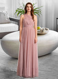 Kadence A-Line One-Shoulder V-neck Off-the-Shoulder Floor-Length Bridesmaid Dress UKP0012843