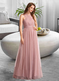 Kadence A-Line One-Shoulder V-neck Off-the-Shoulder Floor-Length Bridesmaid Dress UKP0012843