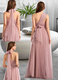 Kadence A-Line One-Shoulder V-neck Off-the-Shoulder Floor-Length Bridesmaid Dress UKP0012843