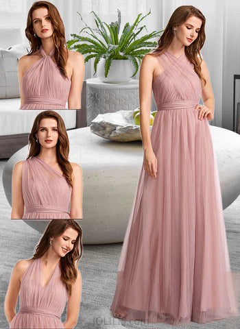 Kadence A-Line One-Shoulder V-neck Off-the-Shoulder Floor-Length Bridesmaid Dress UKP0012843