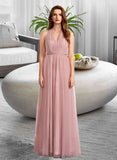 Kadence A-Line One-Shoulder V-neck Off-the-Shoulder Floor-Length Bridesmaid Dress UKP0012843